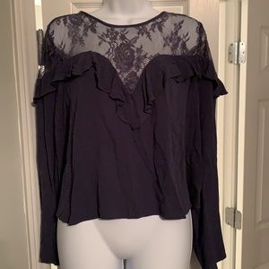 Blue blouse see through chest vneck